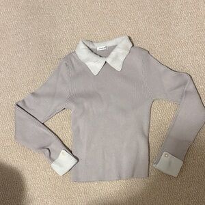 INC International Concepts Women's Ribbed Gray Sweater with White Accents